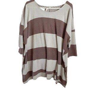 Honeyme Size SM Blouse Oversized 3/4 Sleeve Soft Color Block Boat Neck Slit Side